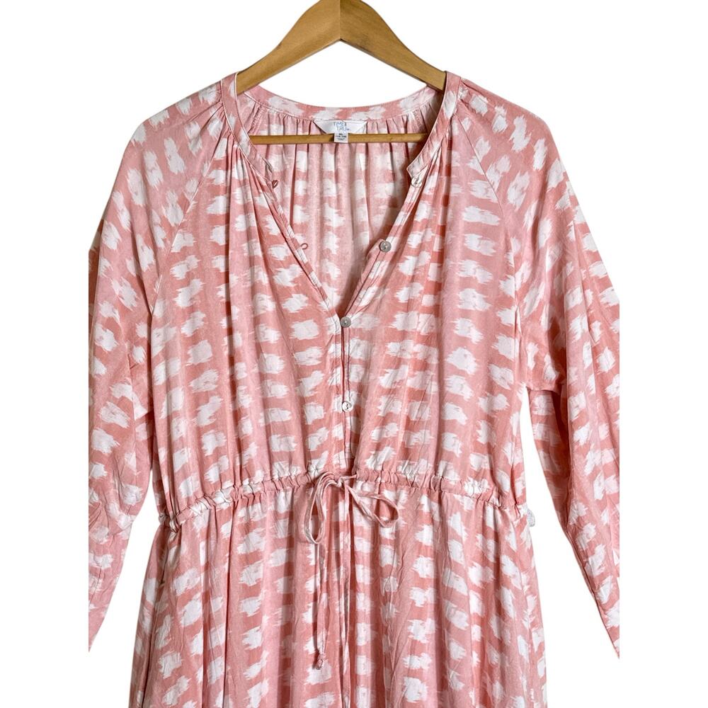 Time & Tru Women’s Boho Peasant Brushstroke Print Tie-Waist Dress in Pink Sz XL - Picture 5 of 9